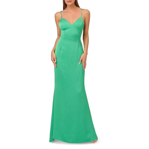 Liv Foster womens Textured Satin Long Mermaid Gown size 8 Summer Green $395 - Picture 2 of 15
